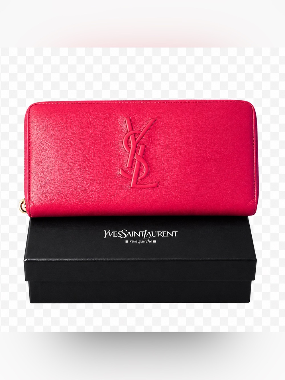 Vintage Yves Saint Laurent Rive Gauche Pink Leather Zip Around Wallet YSL